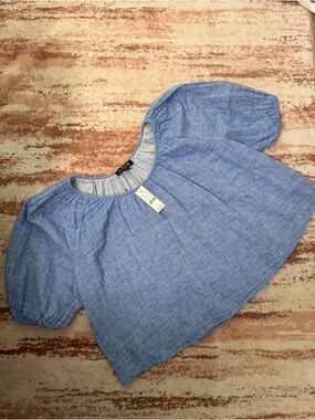 J. Crew Light Blue Linen Blend Puff-Sleeve Top